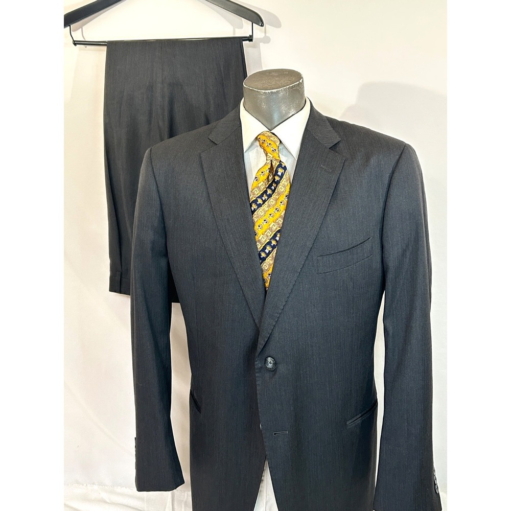 J. Hilburn Guabello Solid Gray Pleated Cuff‎ Pant 2-Piece Suit 44R